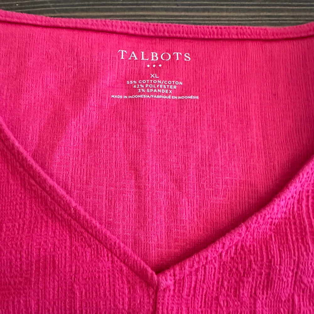 Women’s Talbots Pink Long Sleeve V-Neck Tie Front Top Size XL - Picture 2 of 8